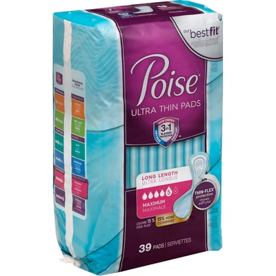 Poise - Poise, Pads, Ultra Thin, Long Length, Maximum Absorbency (39 count), Shop