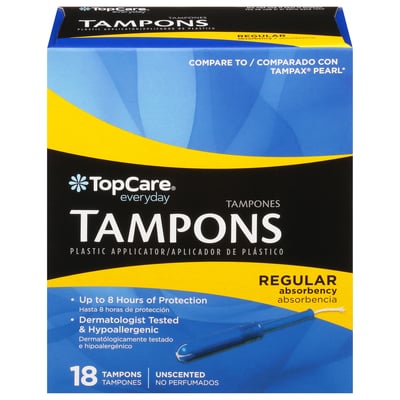 TopCare - TopCare, Everyday - Tampons, Plastic Applicator, Regular  Absorbency, Unscented (18 count), Shop