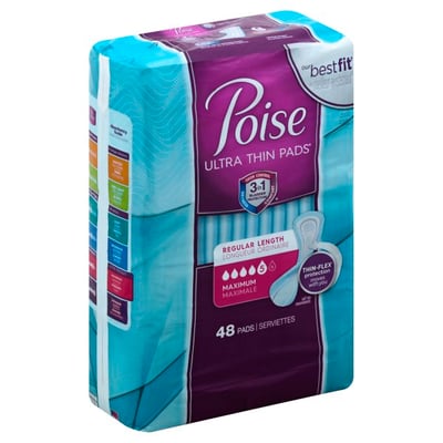 Poise - Poise, Pads, Ultra Thin, 5 (Maximum Absorbency), Regular