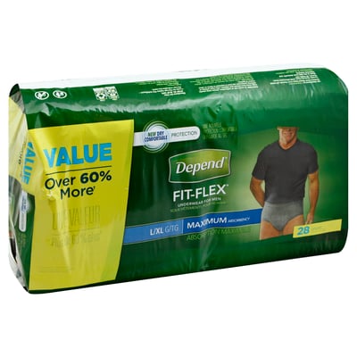 Depend Fit-Flex Underwear for Men Size Large 17 Count Maximum Absorbency  Gray