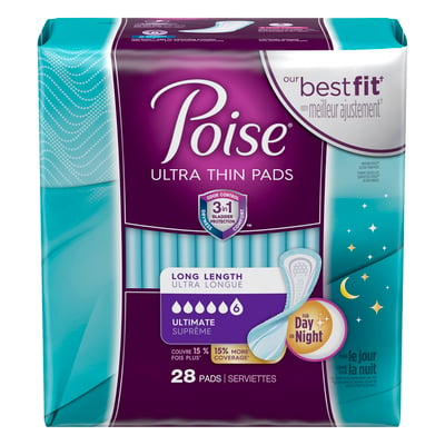 Poise Incontinence Pads for Women, Ultimate Absorbency, Regular & Long  Length