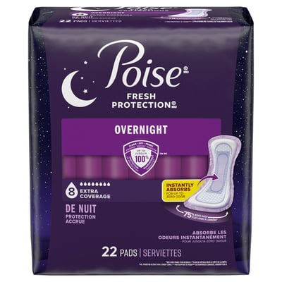 Poise - Poise, Fresh Protection - Overnight 8 Extra Coverage Pads