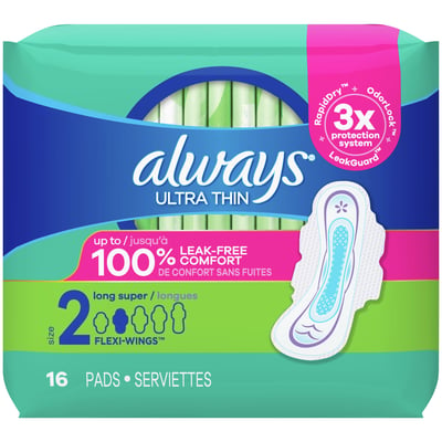 Always Ultra Thin Overnight Pads with Wings, Size 4, Overnight Absorbency,  16 CT 