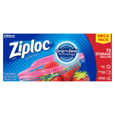 Ziploc Storage Bags, Gallon, Mega Pack, 150 ct (2 Pack, 75 ct