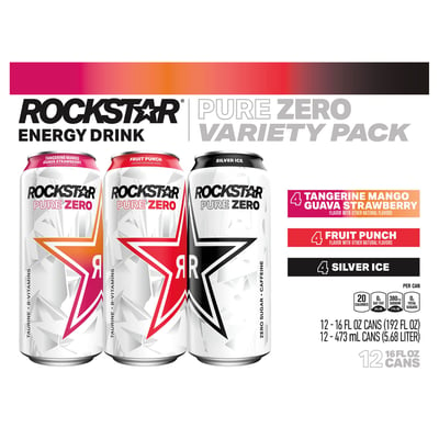 Rockstar Pure Zero Sugar Silver Ice Energy Drink, 16 oz Can