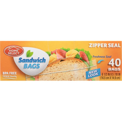 Home Select Sandwich Bags, Zipper Seal 40 Ea