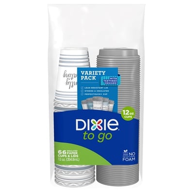 Dixie - Dixie To Go Paper Cups & Lids Variety Pack, 12 oz (66 count)