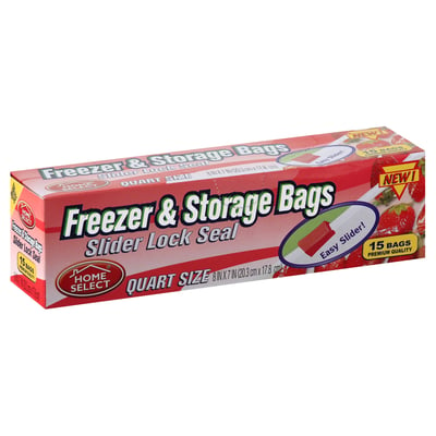 Home Select Slider Lock Seal Quart Size Freezer & Storage Bags 15