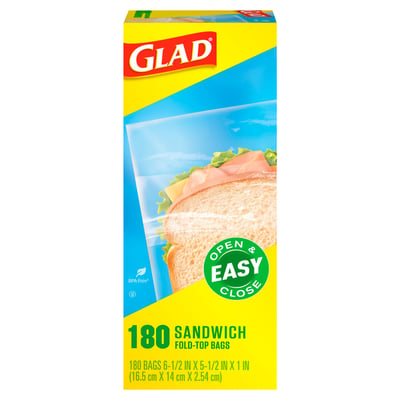 Glad Fold Top Food Storage Plastic Bags - Sandwich - 180 Count