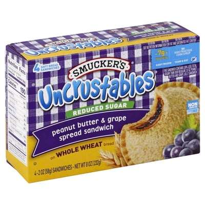 Smuckers Smuckers Uncrustables Sandwich Reduced Sugar Peanut Butter Grape Spread On Whole Wheat Bread 4 Count Shop Weis Markets
