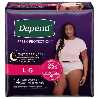 Depend - Depend, Fresh Protection - Underwear, Night Defense, Large (14  count), Shop