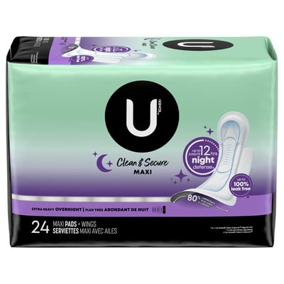 U by Kotex Clean & Secure Overnight Maxi Pads for women (Previously  'Security'), 28 Count (Packaging May Vary) : : Health & Personal  Care