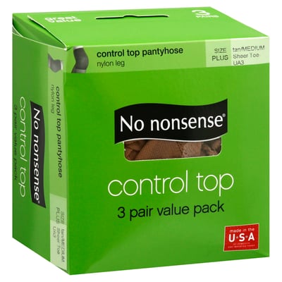 No Nonsense - No Nonsense, Pantyhose, Control Top, Sheer Toe, Tan/Medium,  Size Plus, Value Pack (3 count), Shop