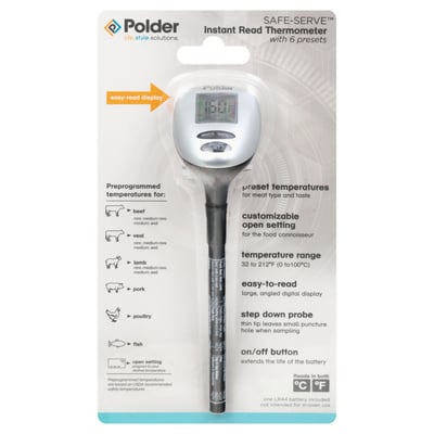 Polder Safe Serve Instant Read Thermometer, Silver
