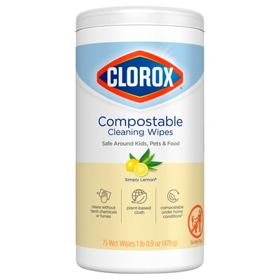Clorox Cleaning Wipes, Free & Clear, Compostable - 75 wet wipes [1 lb 0.9 oz (479 g)]