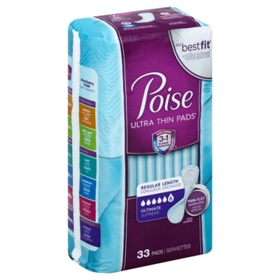 Poise - Poise, Pads, Ultra Thin, 6 (Ultimate Absorbency), Regular Length  (33 count), Shop