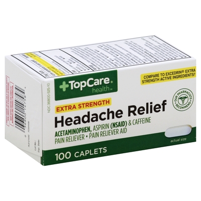 Topcare Topcare Health Headache Relief Extra Strength Caplets 100 Count Shop Brookshire S Food Pharmacy